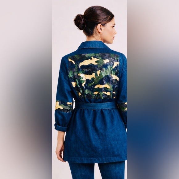 Kosmios Jackets & Blazers - Stylish Blue Camouflage Women's Jacket
